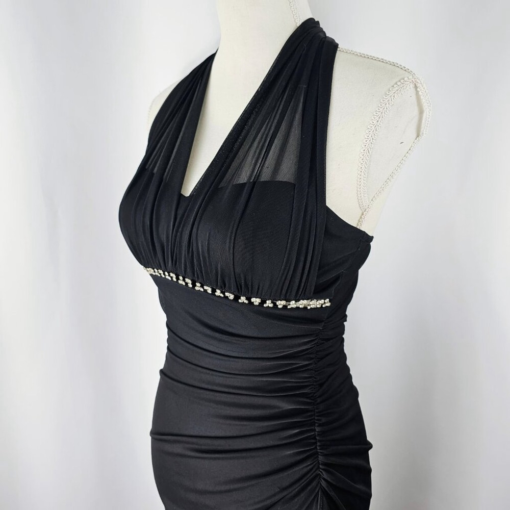 Betsy & Adam Women's Vintage Y2K Black Rhinestone Halter Bodycon Dress Size 4 - Picture 4 of 14